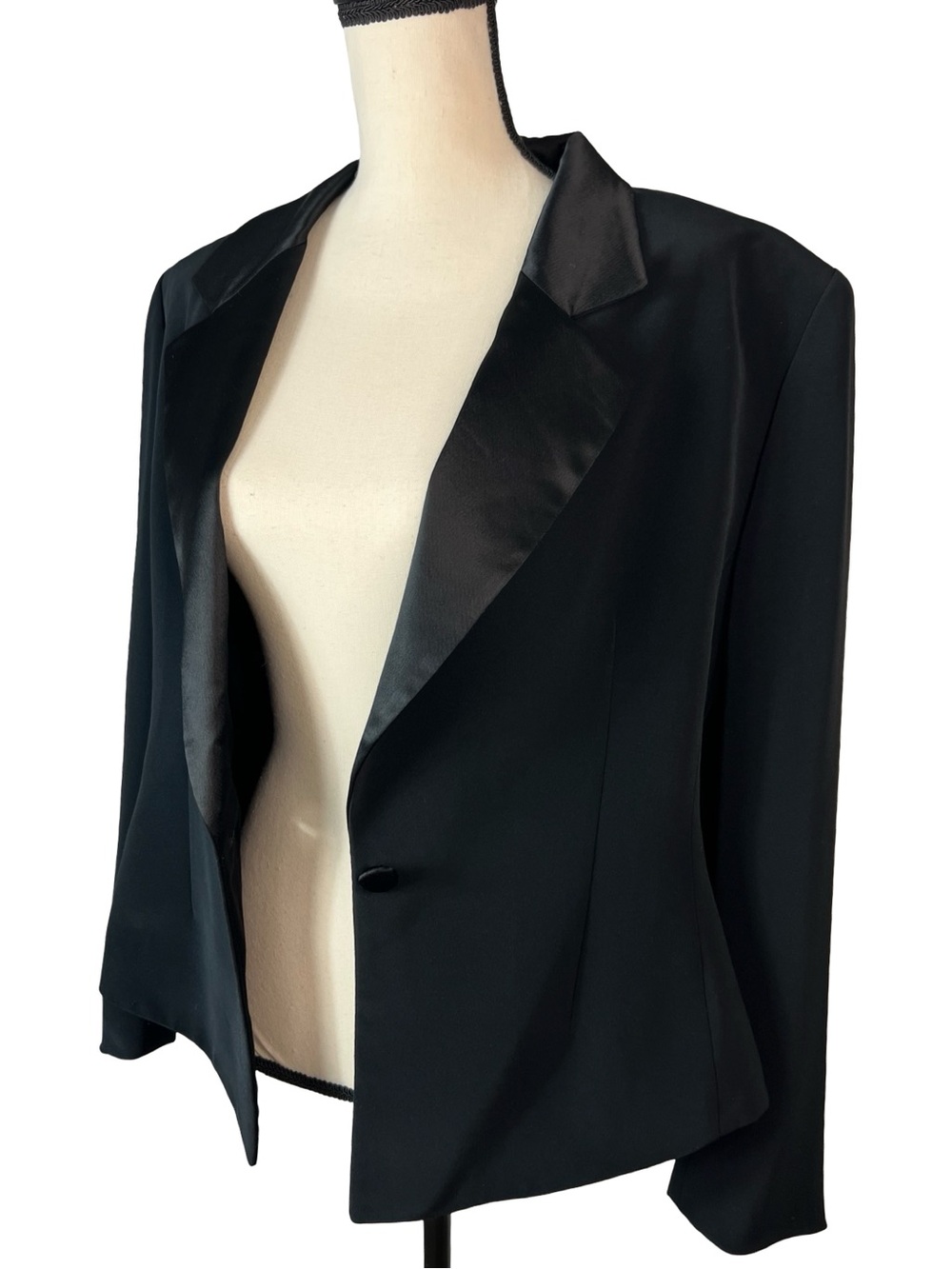 Vintage Jones New York Evening Black Satin Lapel Tuxedo Blazer Jacket 14